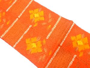 手織り真綿紬　枡に花模様織り出し　名古屋帯